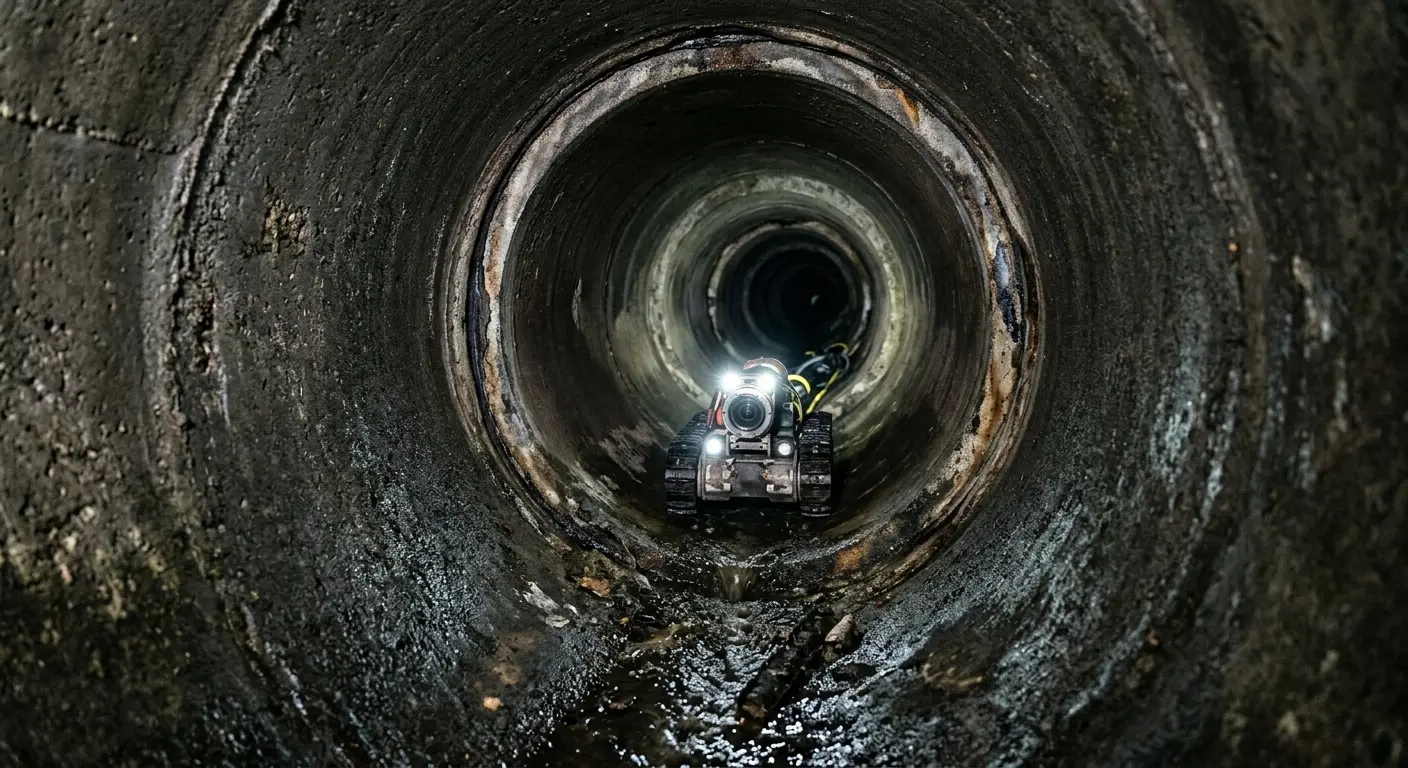 Robotic sewer camera inspecting pipe interior for Sewer Line Cleaning in Pavilion